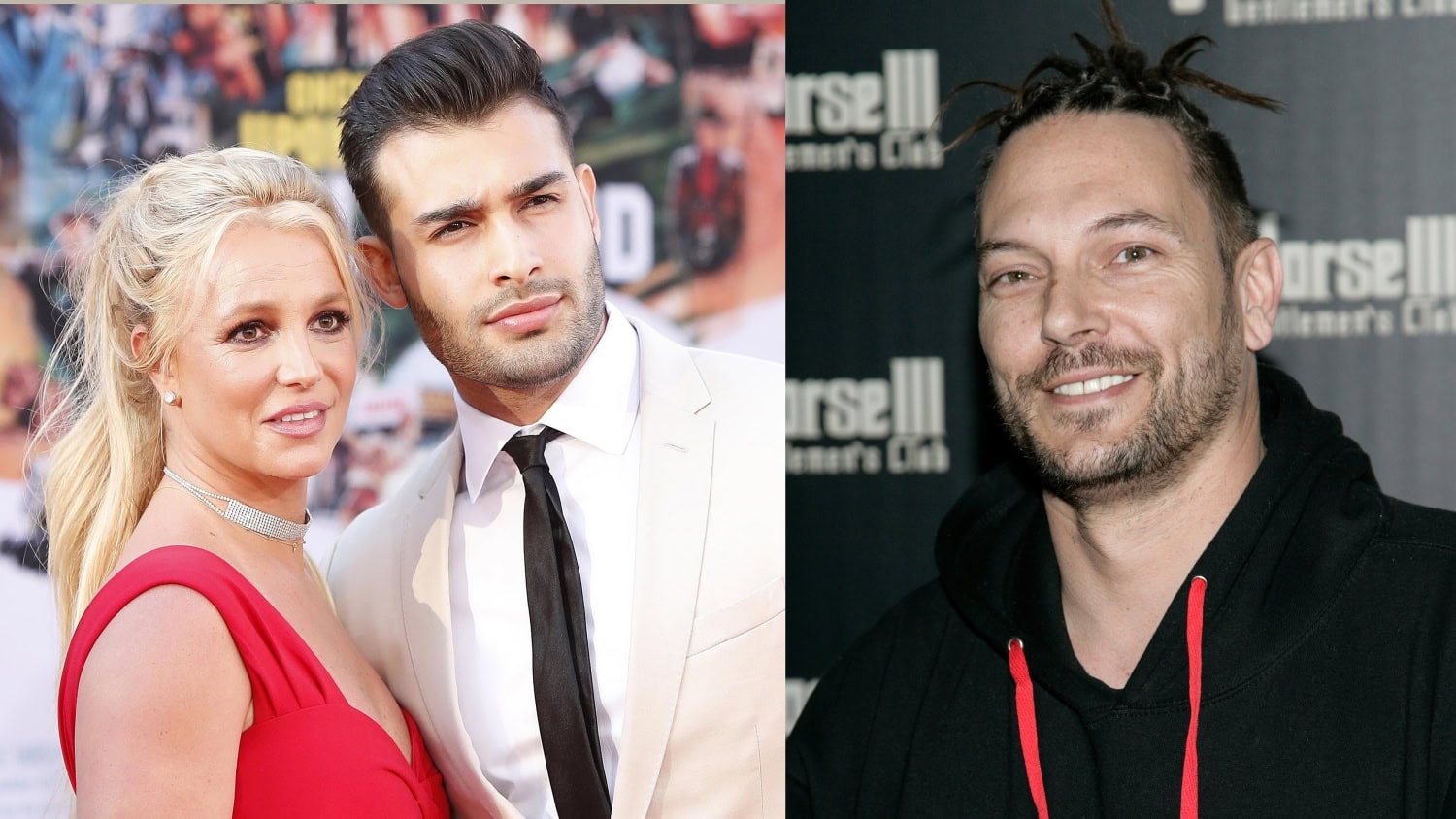 Aviopari Britney Spears ja Sam Asghari sekä pop-tähden ex-aviomies Kevin Federline.