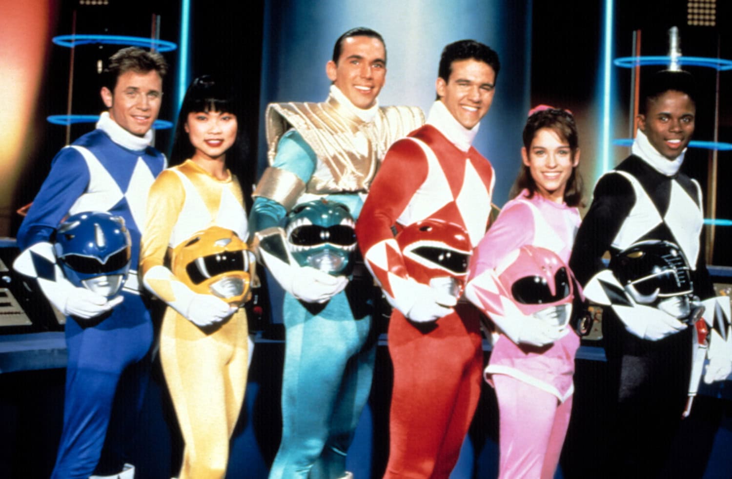 Mighty Morphin Power Rangers -näyttelijät. Frank kuvassa kolmas vasemmalta.