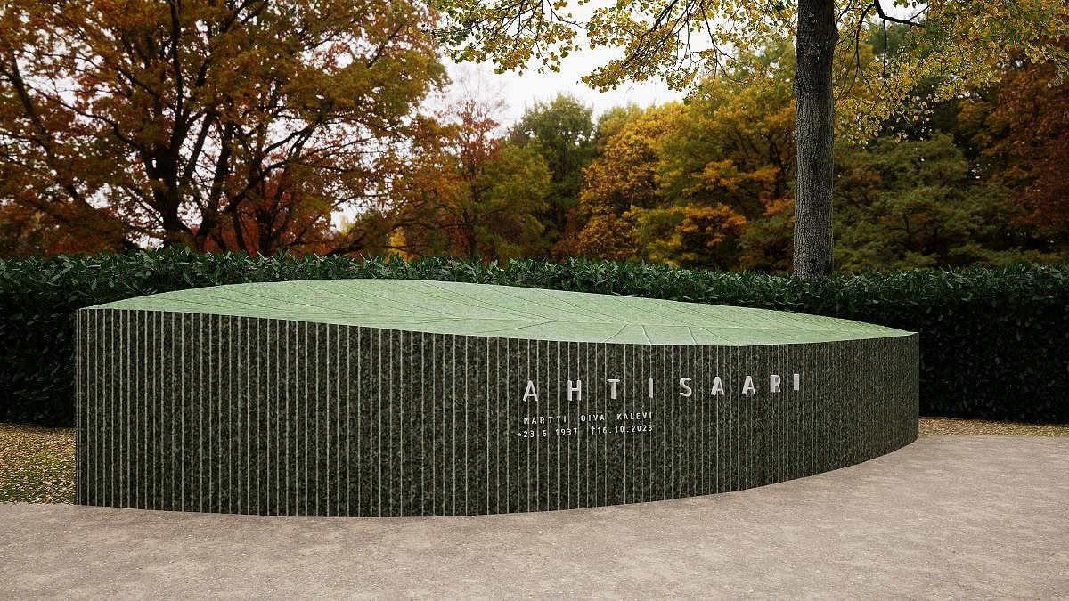 Oliivinlehden muotoinen teos valittiin Ahtisaaren hautamuistomerkiksi.
