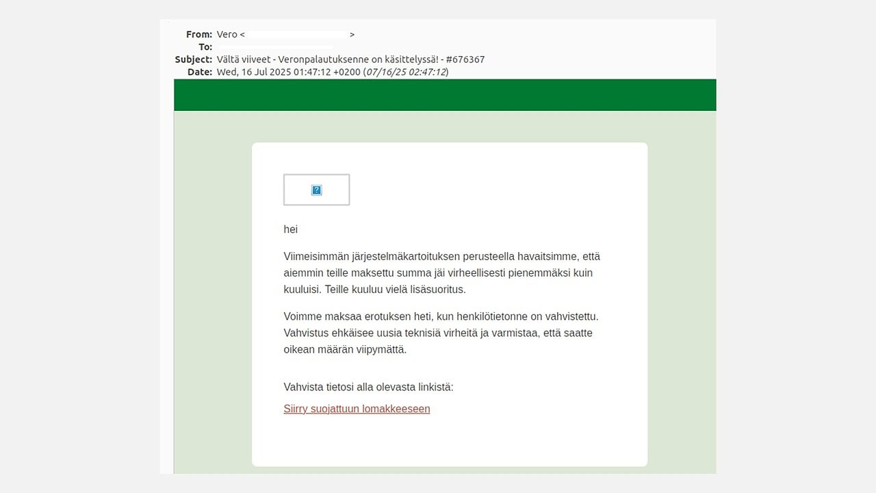 Tältä huijausviesti näyttää.