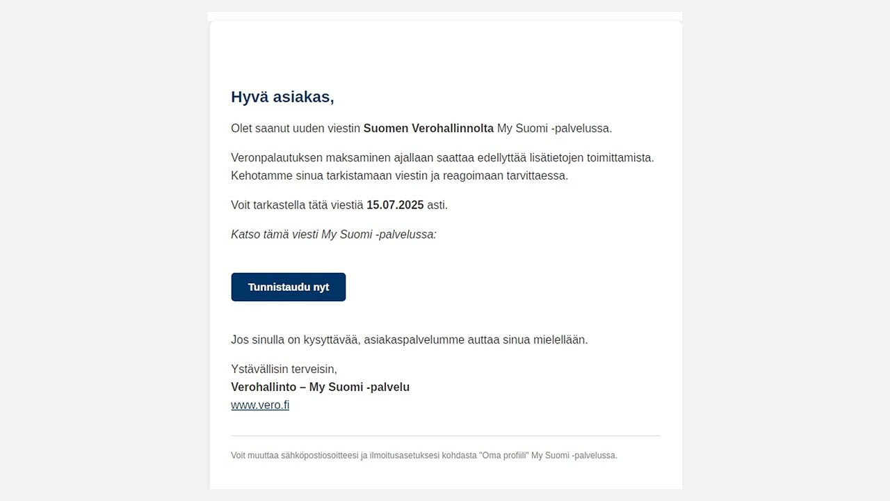 Tältä viesti näyttää.