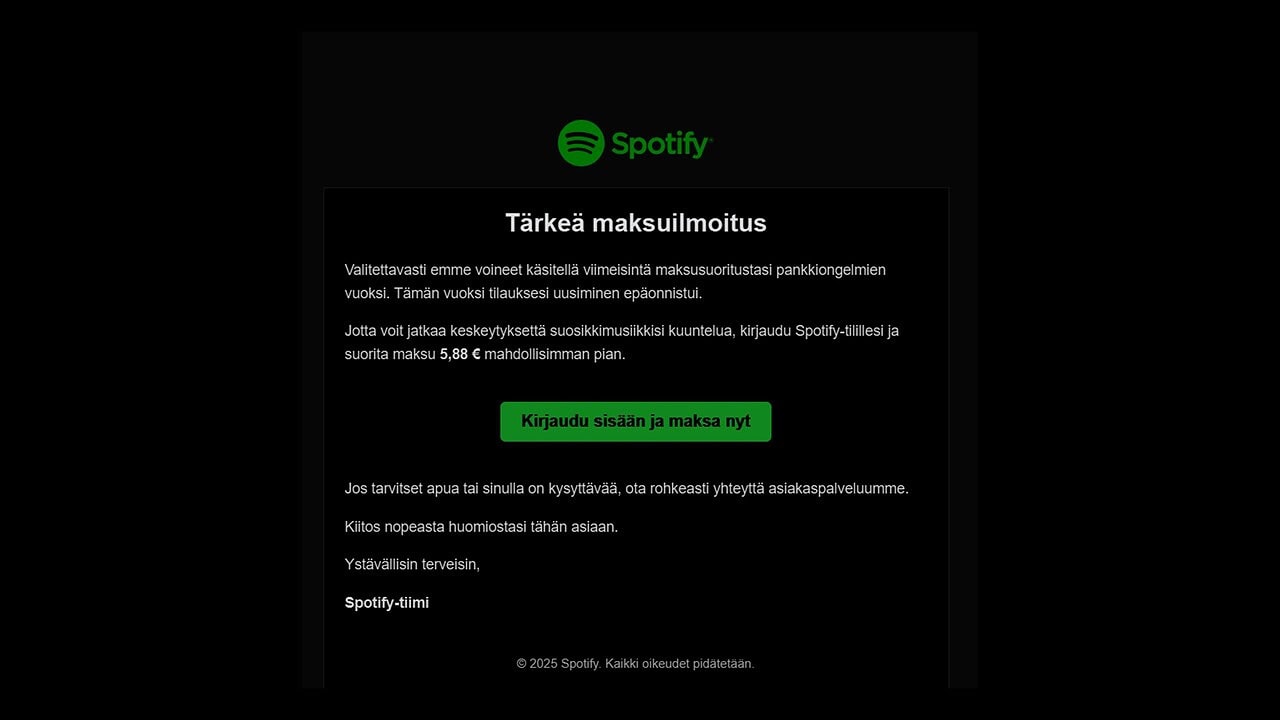 Tältä huijausviesti näyttää.