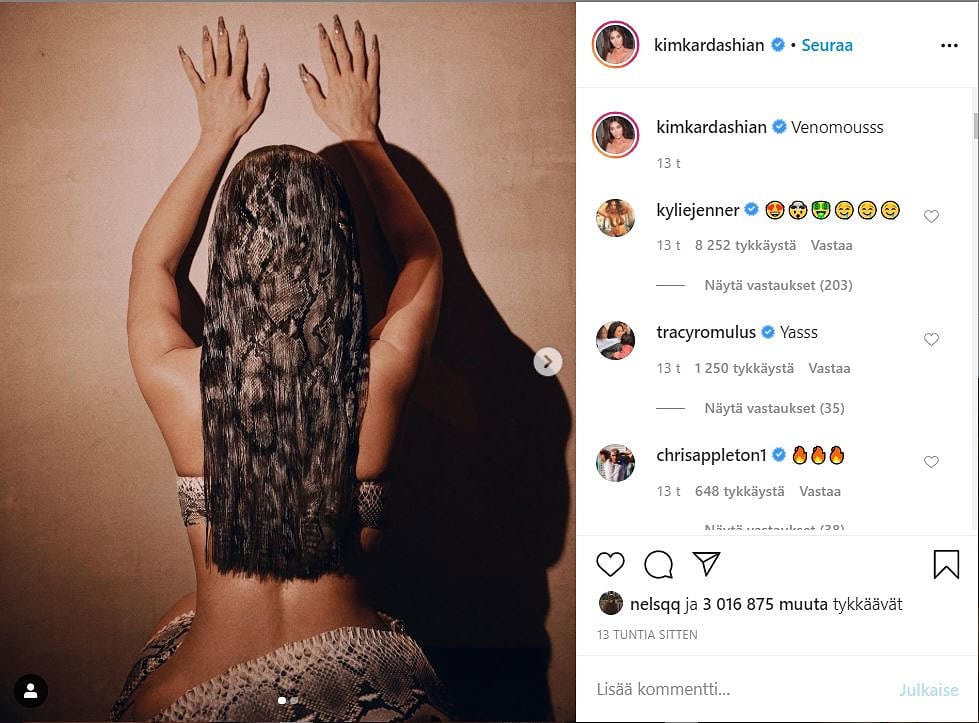 Kuvakaappaus Kim Kardashianin Instagramista.