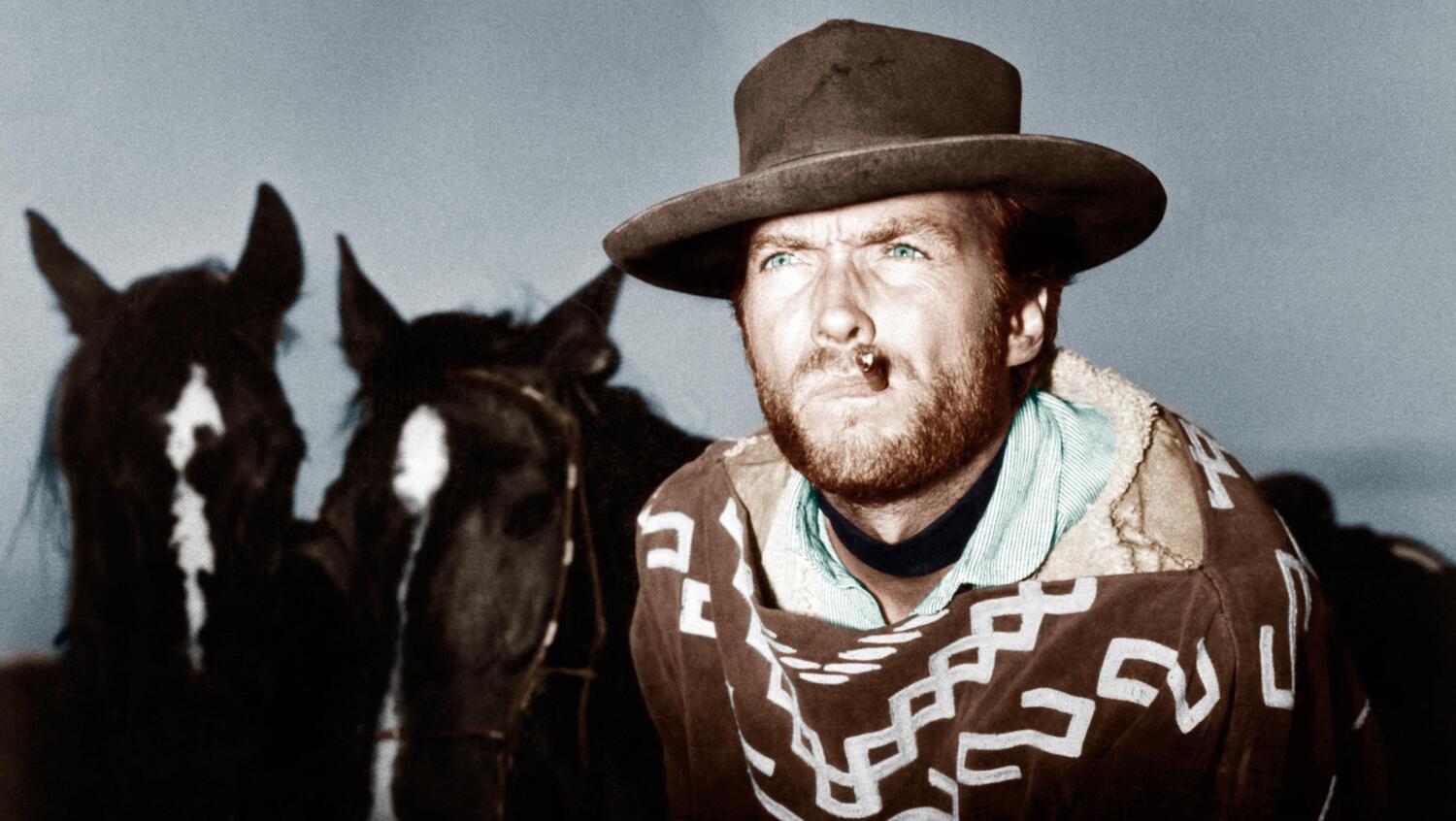 Clint Eastwood läpimurtoelokuvassaan, Sergio Leonen Dollaritrilogian ensimmäisessä osassa Kourallinen dollareita (1964).