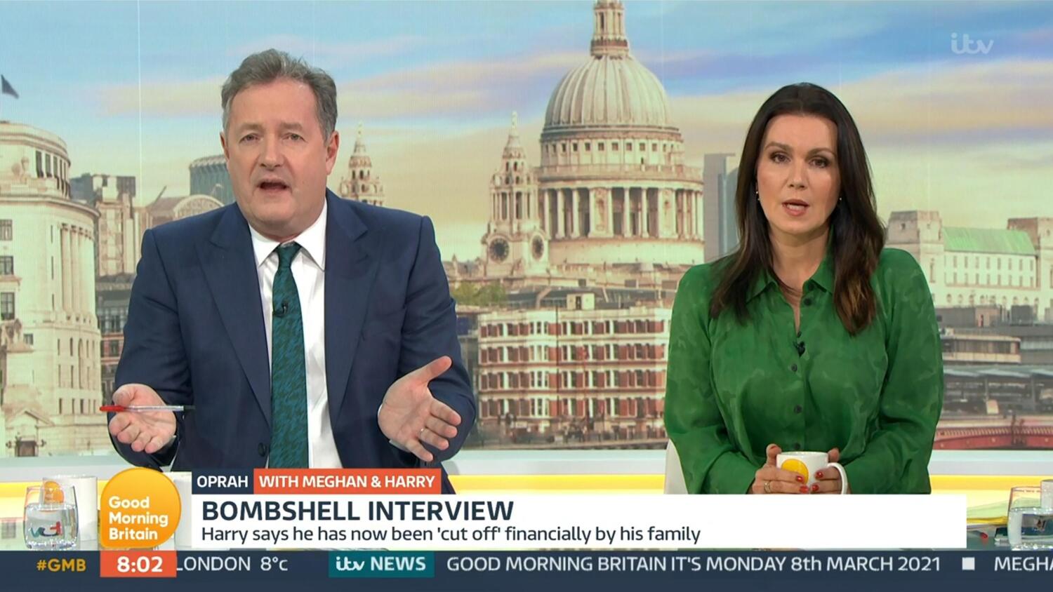 Piers Morgan lähti ovet paukkuen suorasta lähetyksestä, kun hänen kollegansa eivät sulattaneet miehen puheita herttuatar Meghanista.