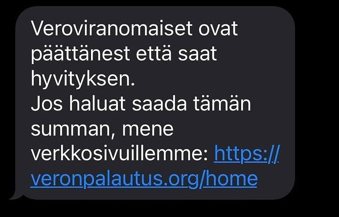 Esimerkiksi tällaisia viestejä suomalaiset ovat saaneet. (Lukijan lähettämä kuva)