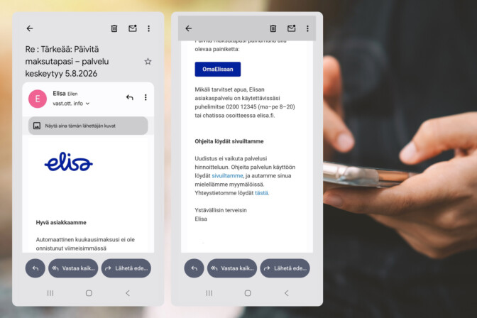 ”Palvelusi keskeytetään” – uusi Elisa-huijaus leviää vauhdilla Suomessa